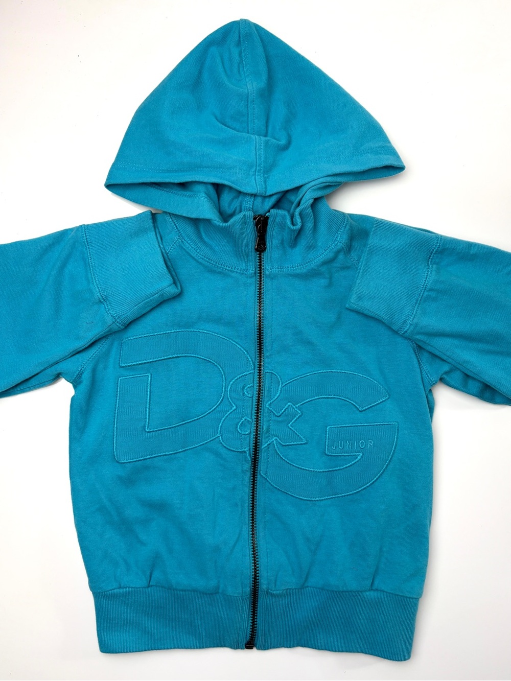 Dolce & Gabbana Junior Turquoise Blue Zip Front 100% Cotton Hoodie, Sz 2